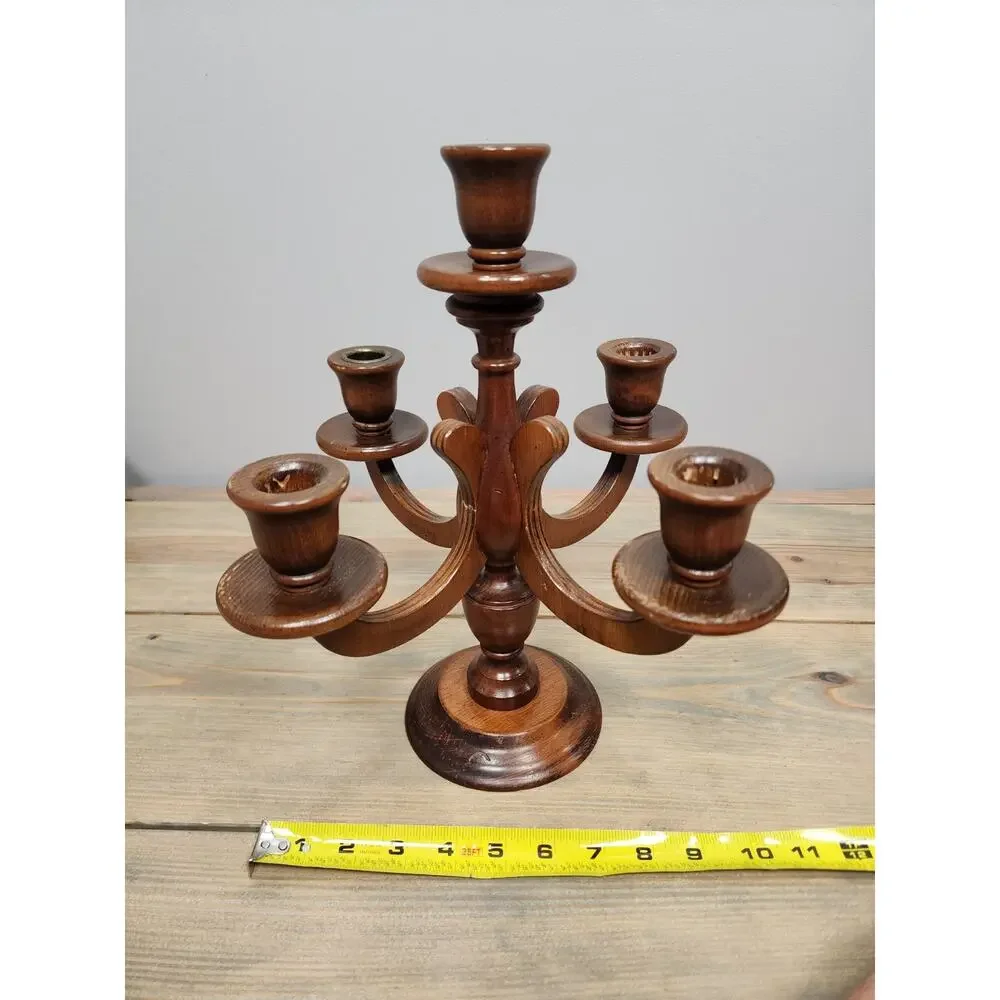 Vintage Charles Lesters Wooden Carved Candleabra 5 Taper 13